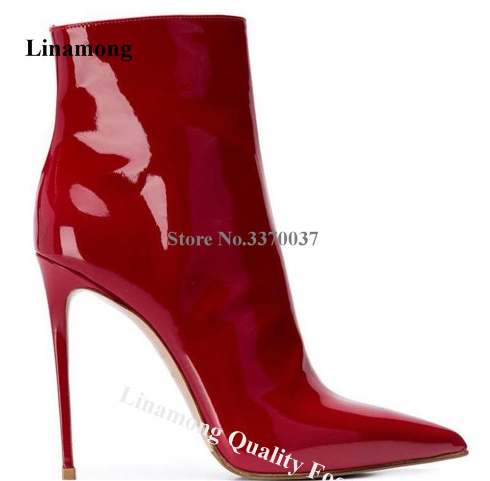 Patent Leather Shine - Linamong-Shining Patent Leather Stiletto Heel Botas